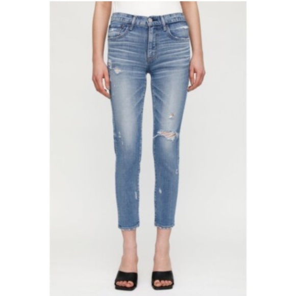 Moussy Denim - Moussy Vintage Distressed Cropped Medium Blue Jeans 29